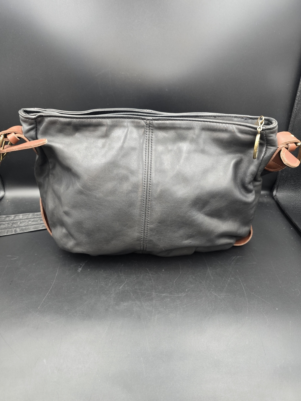 Stone Mountain Accessories Black Crossbody with Brown Trim